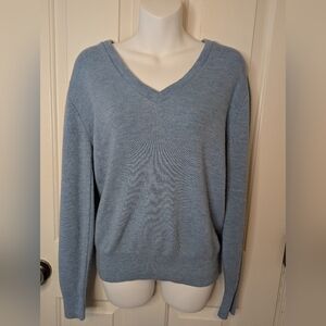 Vintage 1970's Puritan Men's Light Blue V-neck Sweater, Size Medium